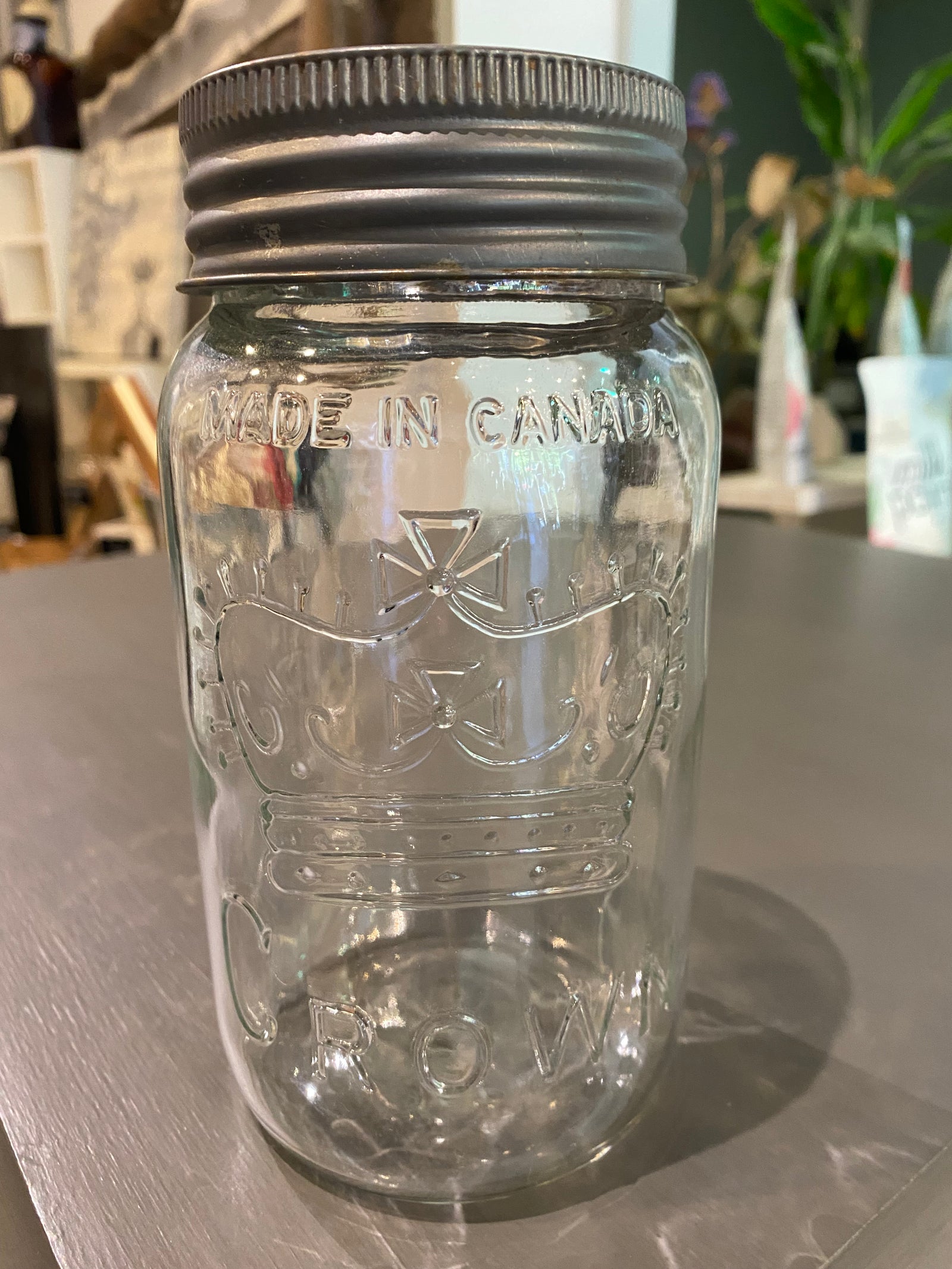 1952 Crown Glass Mason Jar wtih Glass Lid