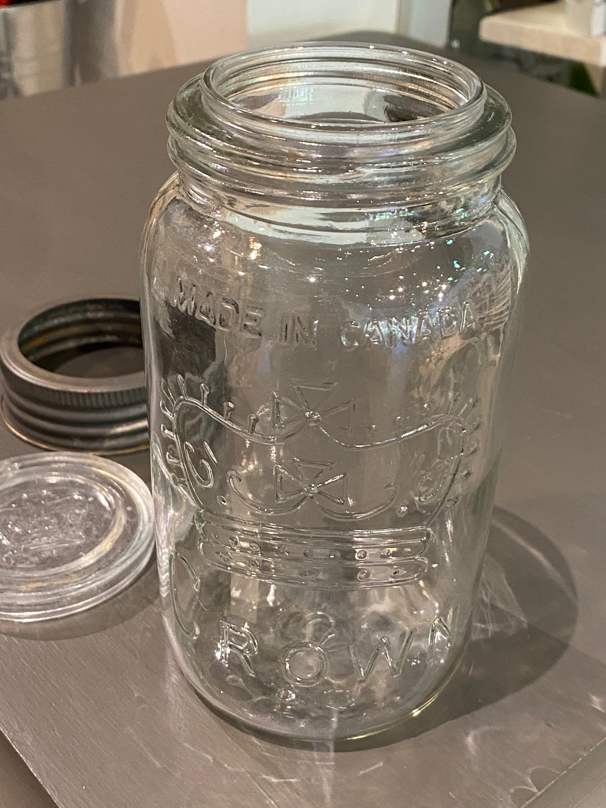 1952 Crown Glass Mason Jar wtih Glass Lid