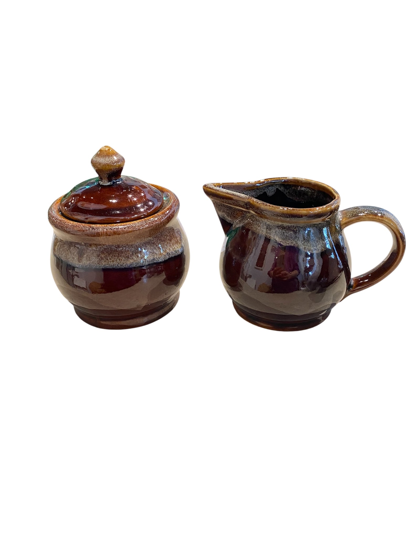 Brown Drip Glazed Creamer and Sugar Set