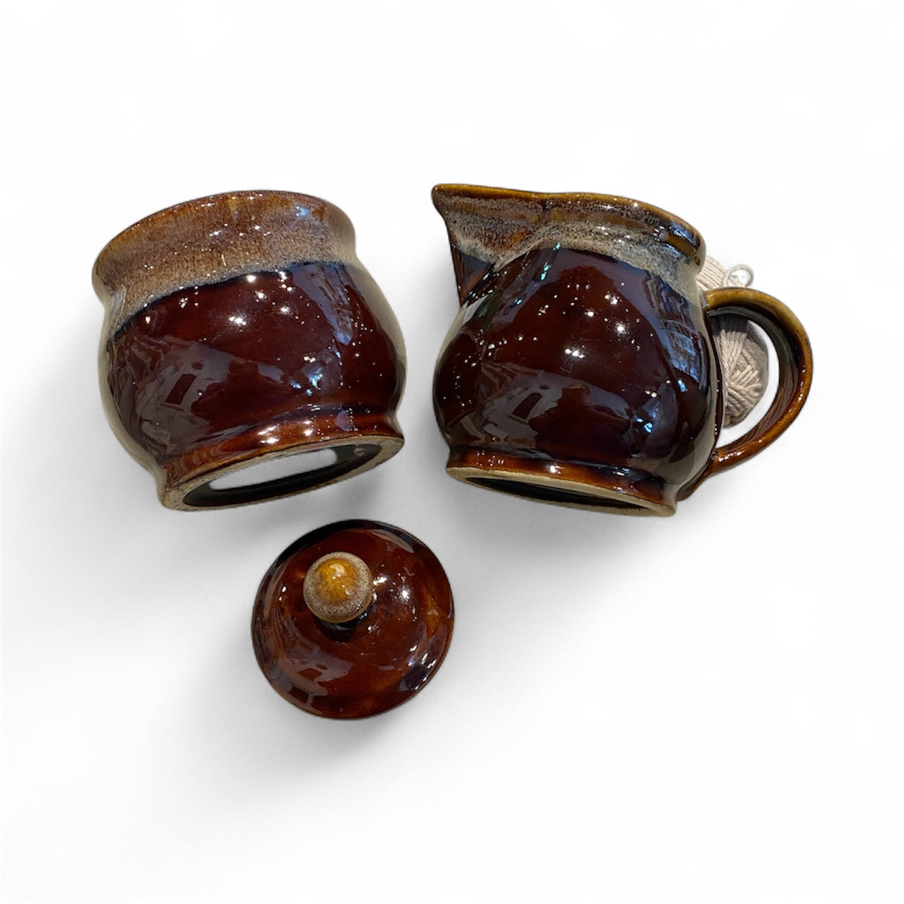 Brown Drip Glazed Creamer and Sugar Set