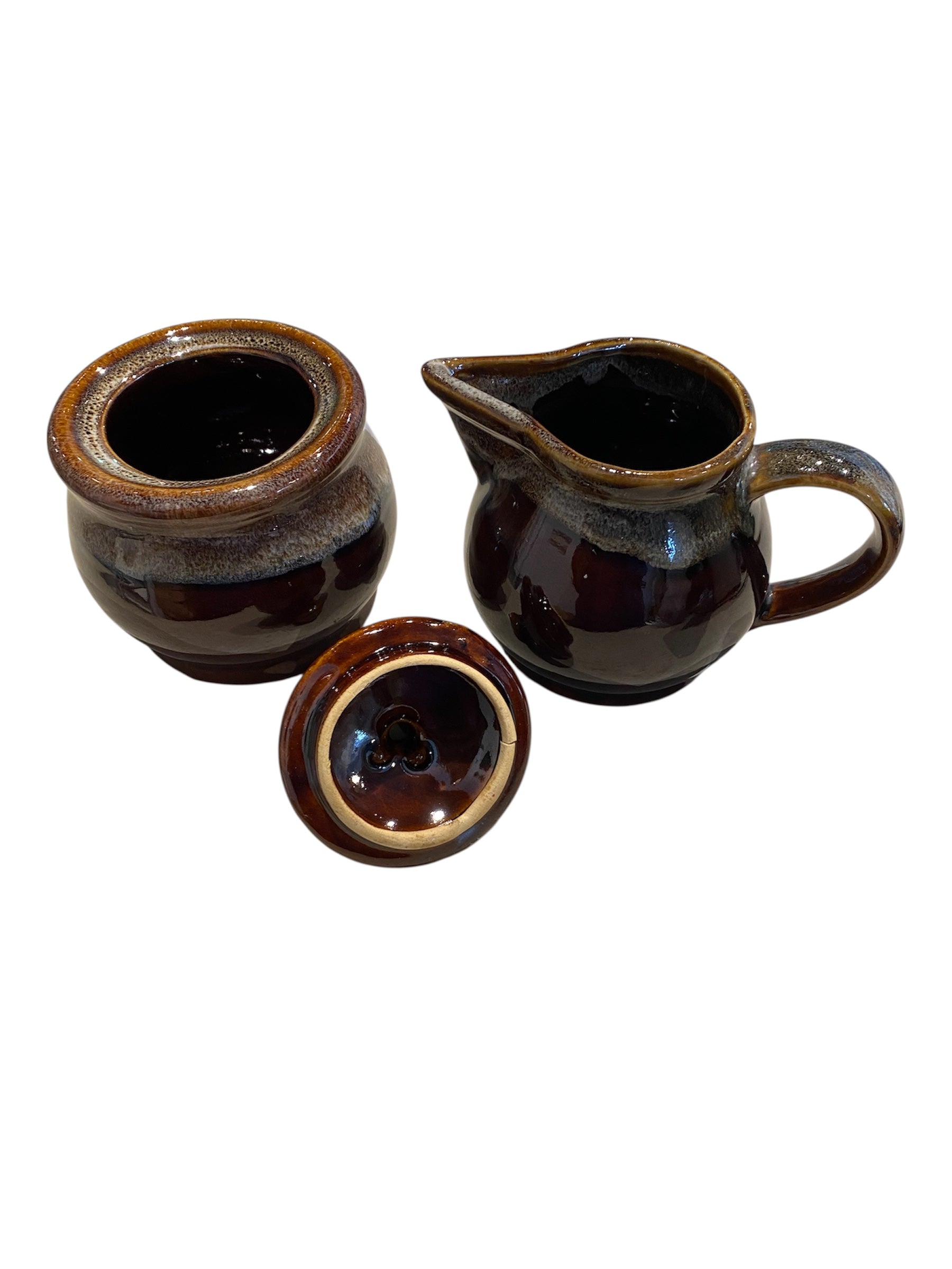 Brown Drip Glazed Creamer and Sugar Set