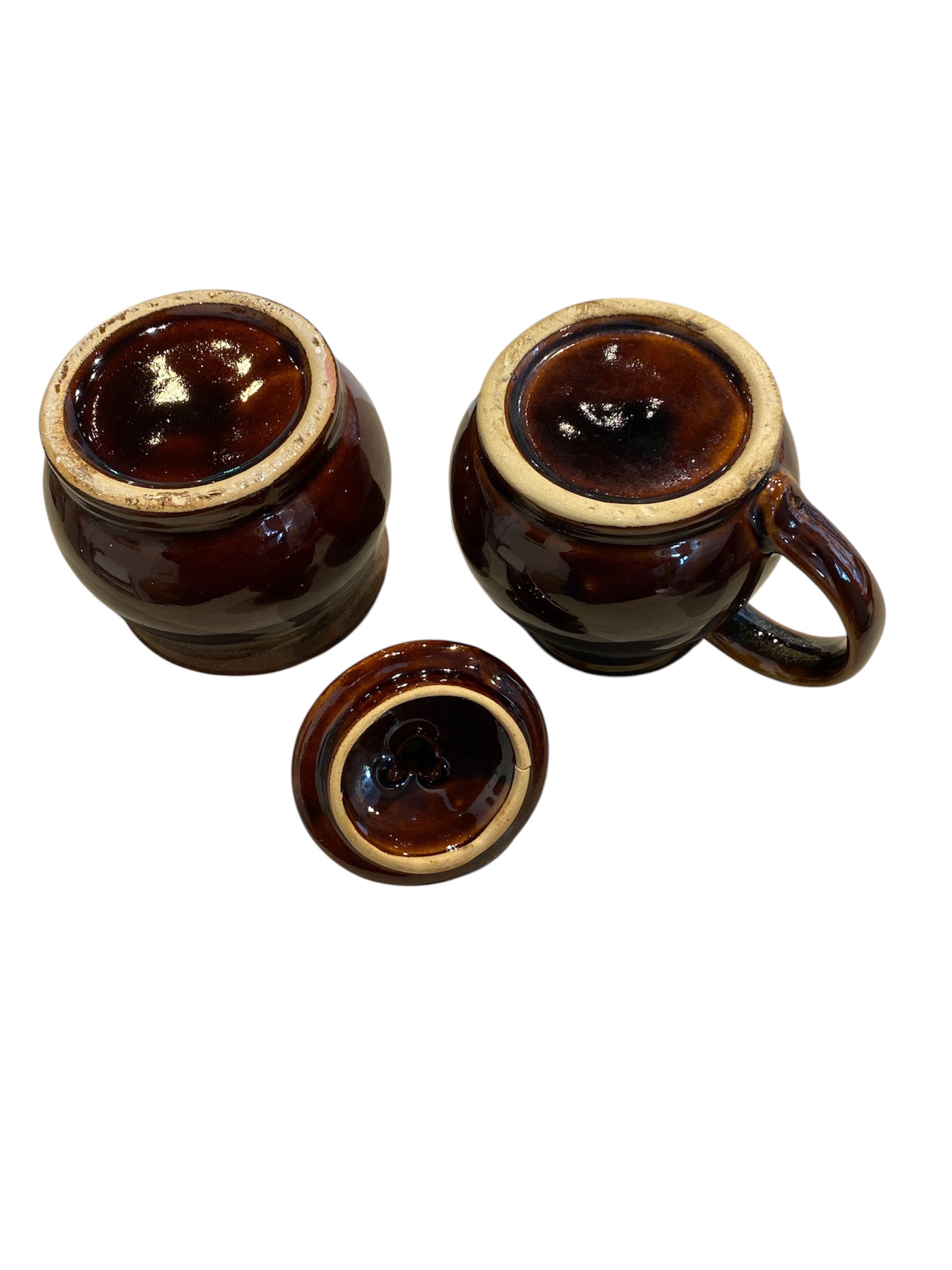 Brown Drip Glazed Creamer and Sugar Set