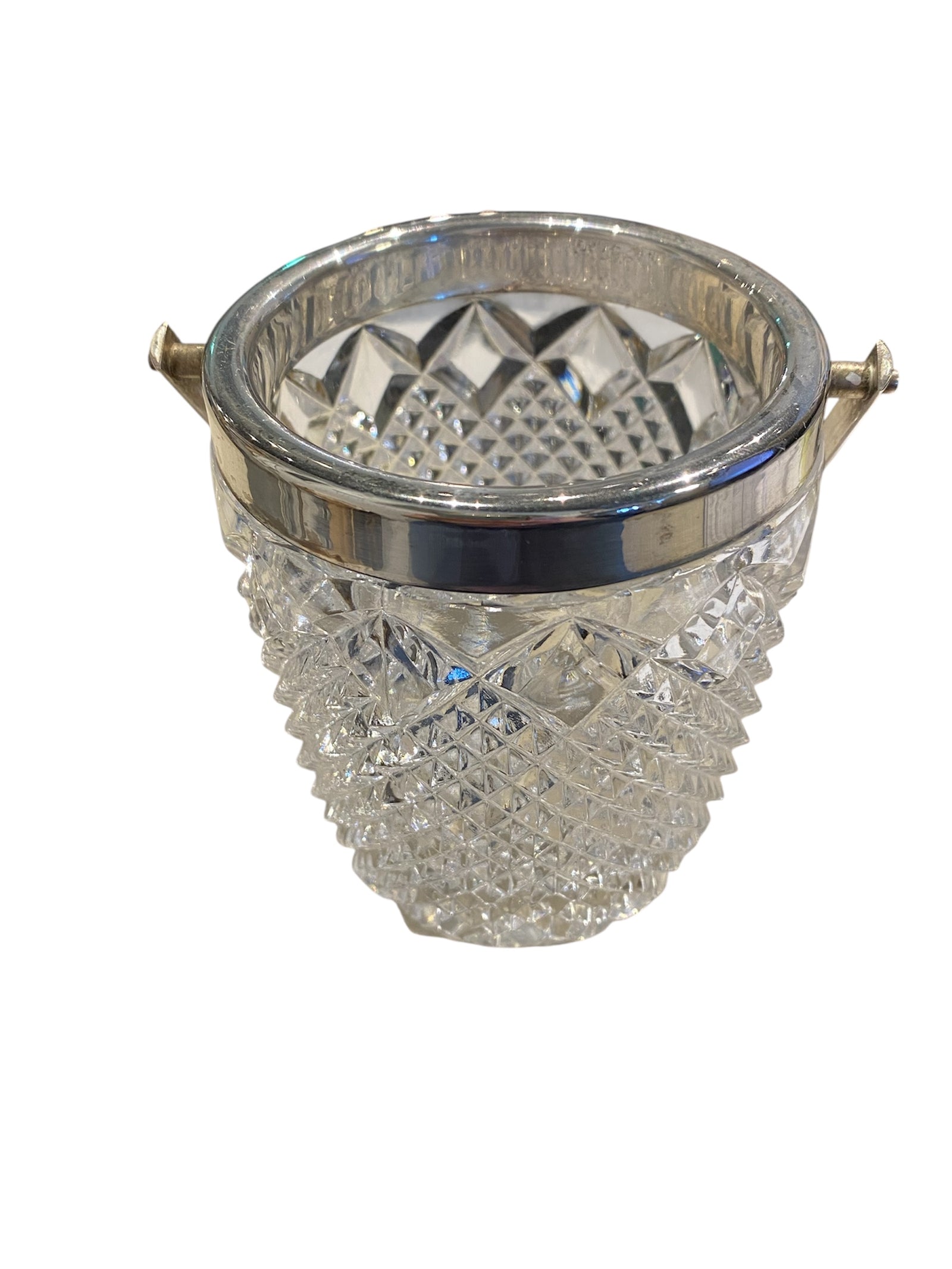 FB Rogers Cut Lead Crystal Mini Ice Bucket with Tongs