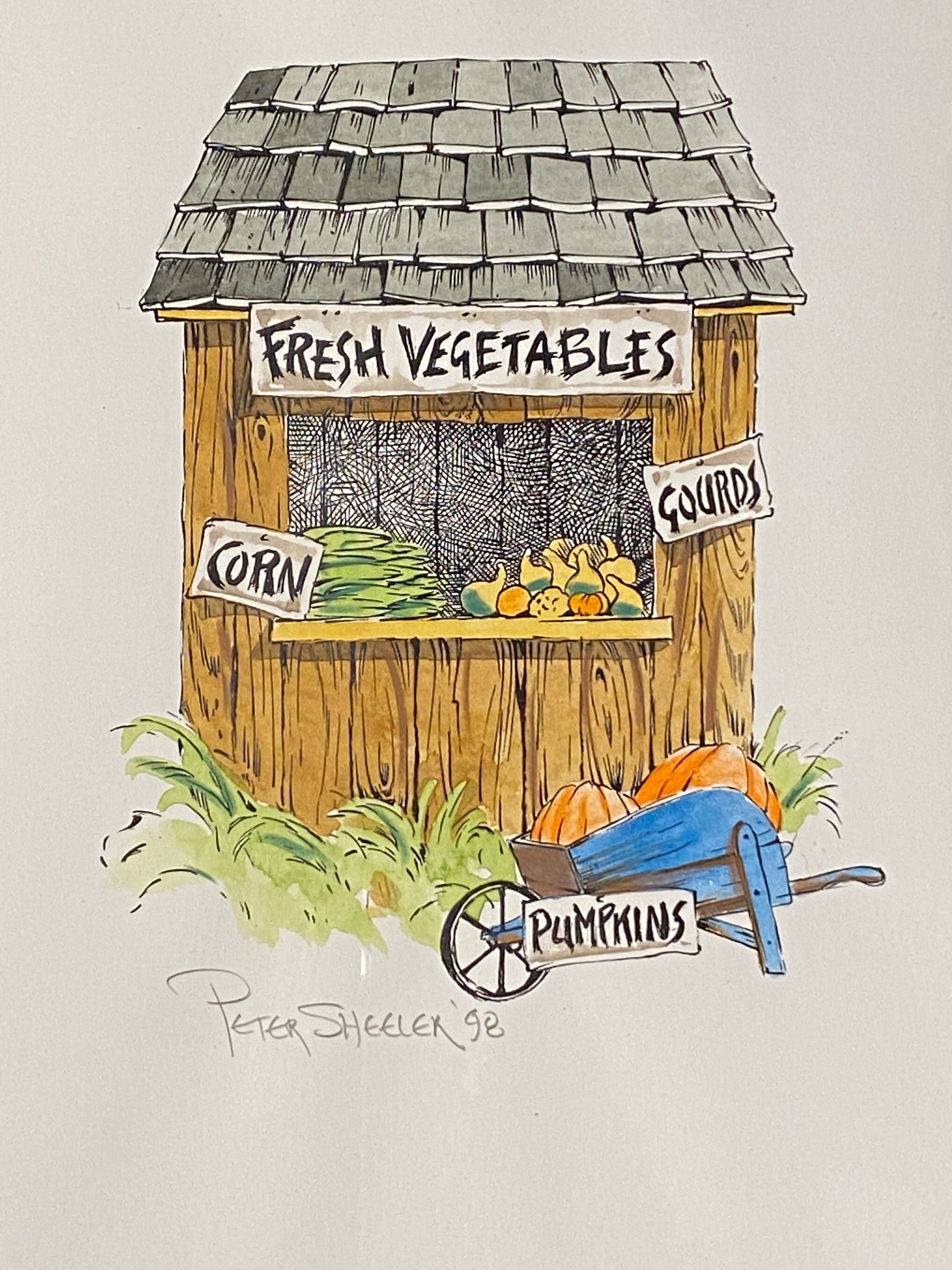 Fresh Vegetables Original Ink and Colour by Peter Sheeler