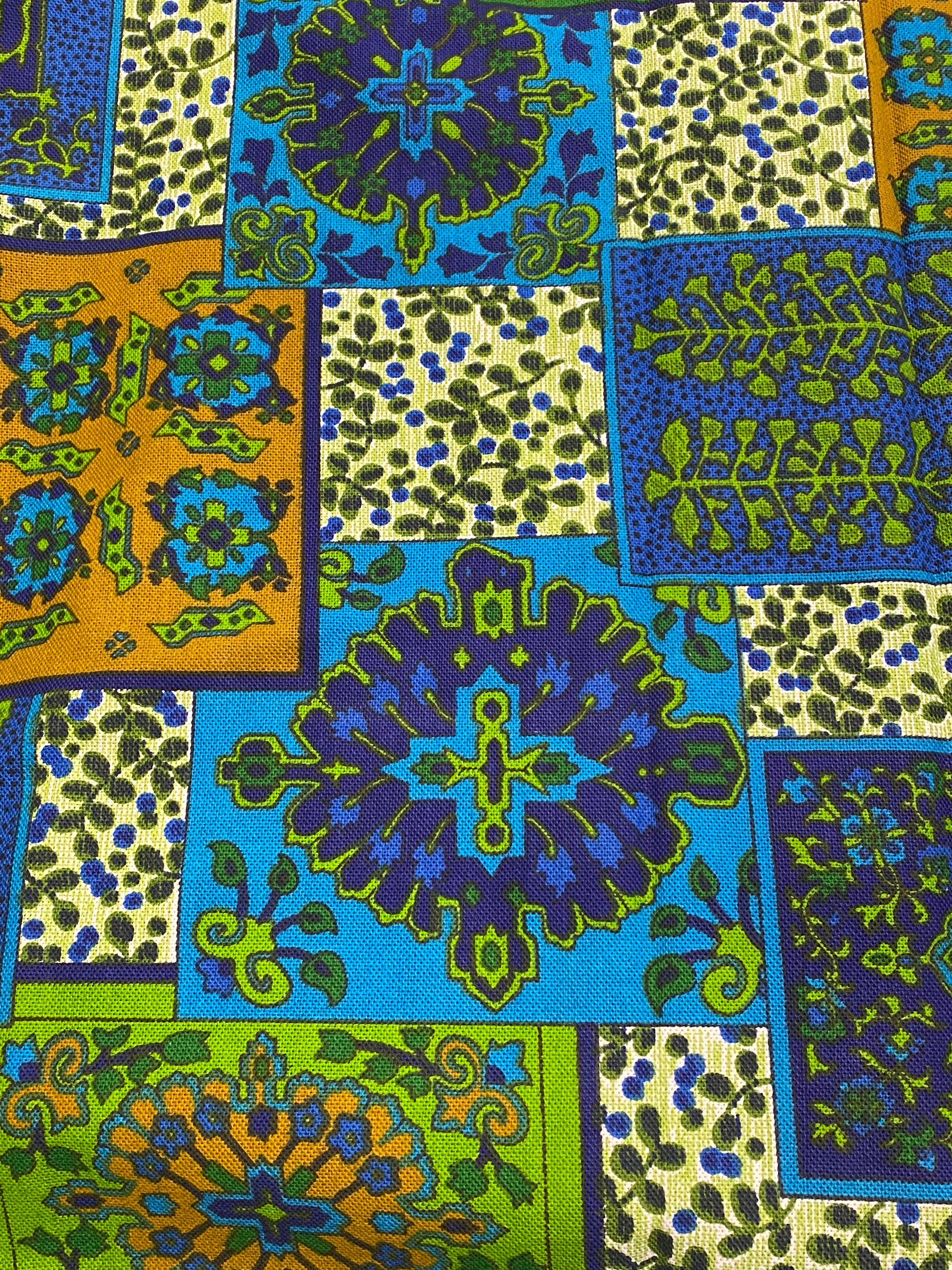 Retro Gold, Green, and Blue Fabric