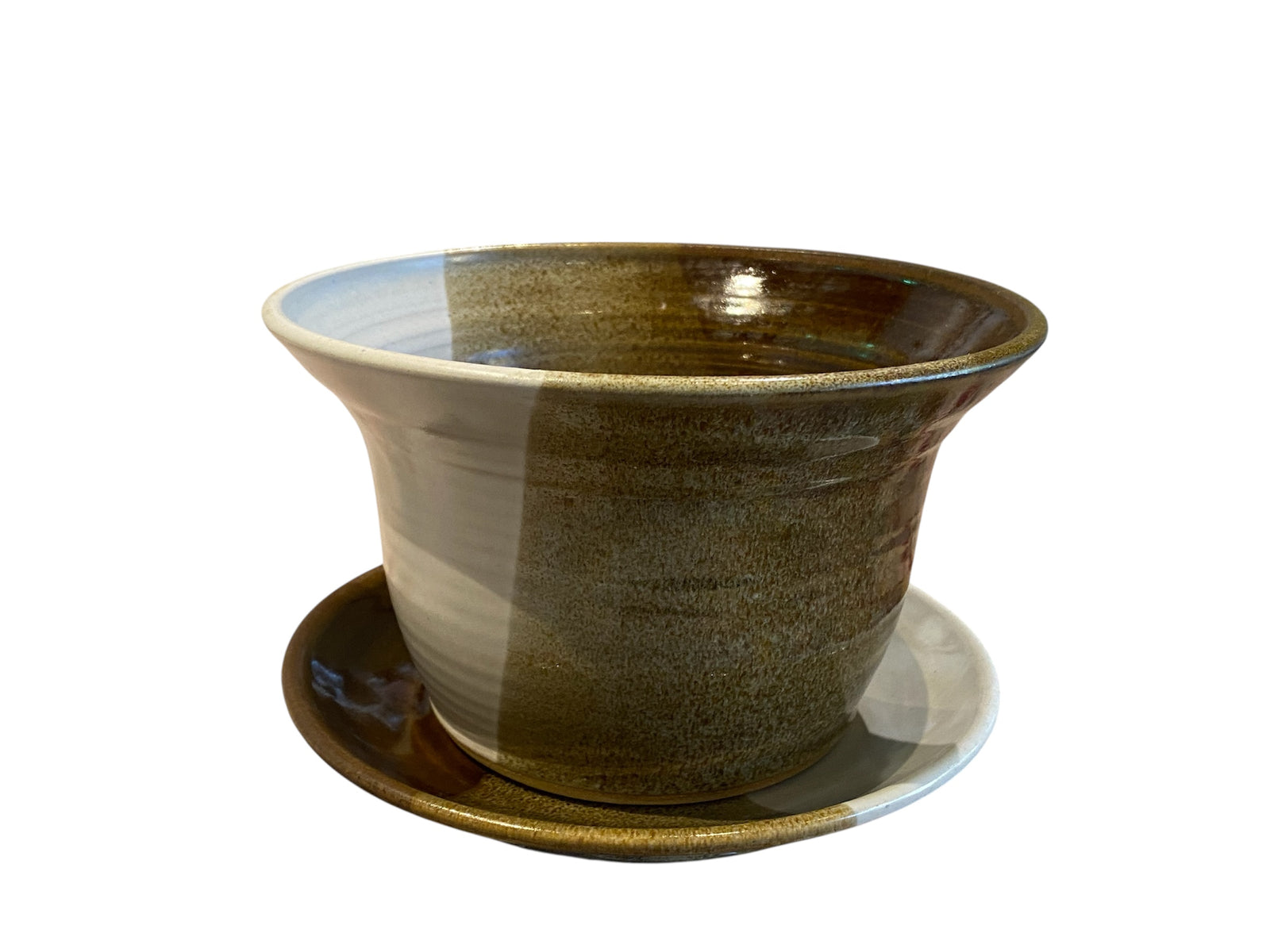 Handmade Vintage Brown Pottery Flower Pot and Plate