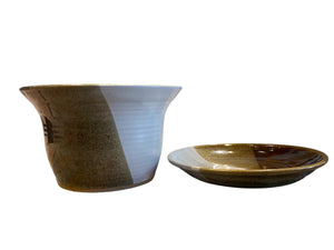 Handmade Vintage Brown Pottery Flower Pot and Plate