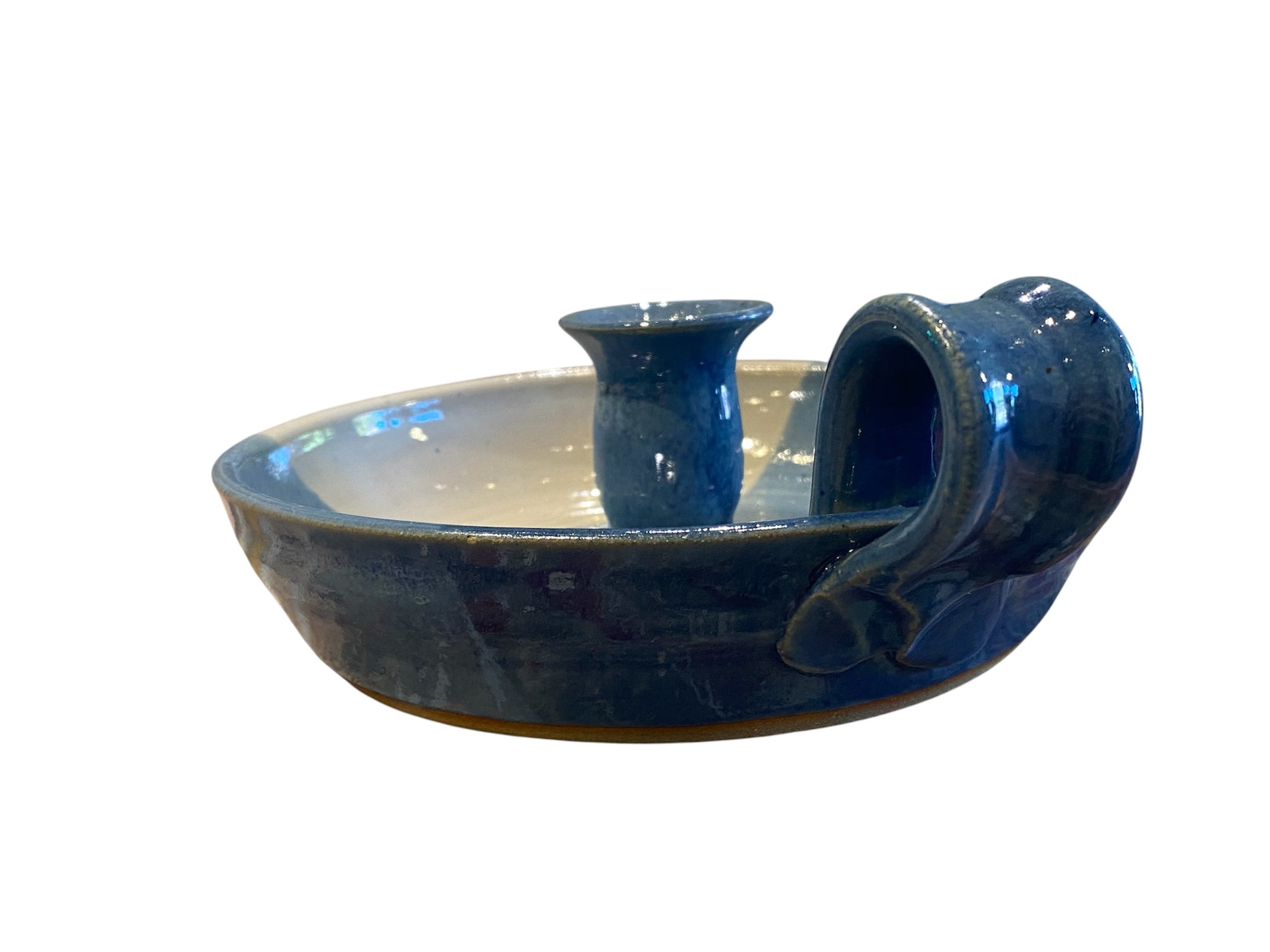 Handmade Vintage Blue Pottery Candle Holder