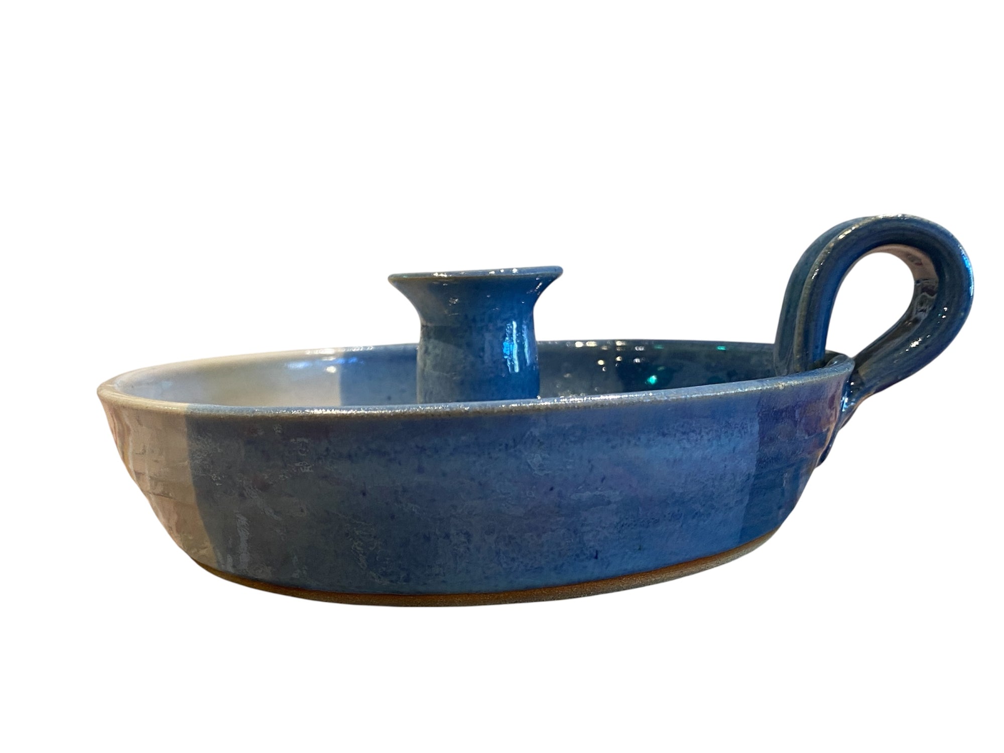 Handmade Vintage Blue Pottery Candle Holder