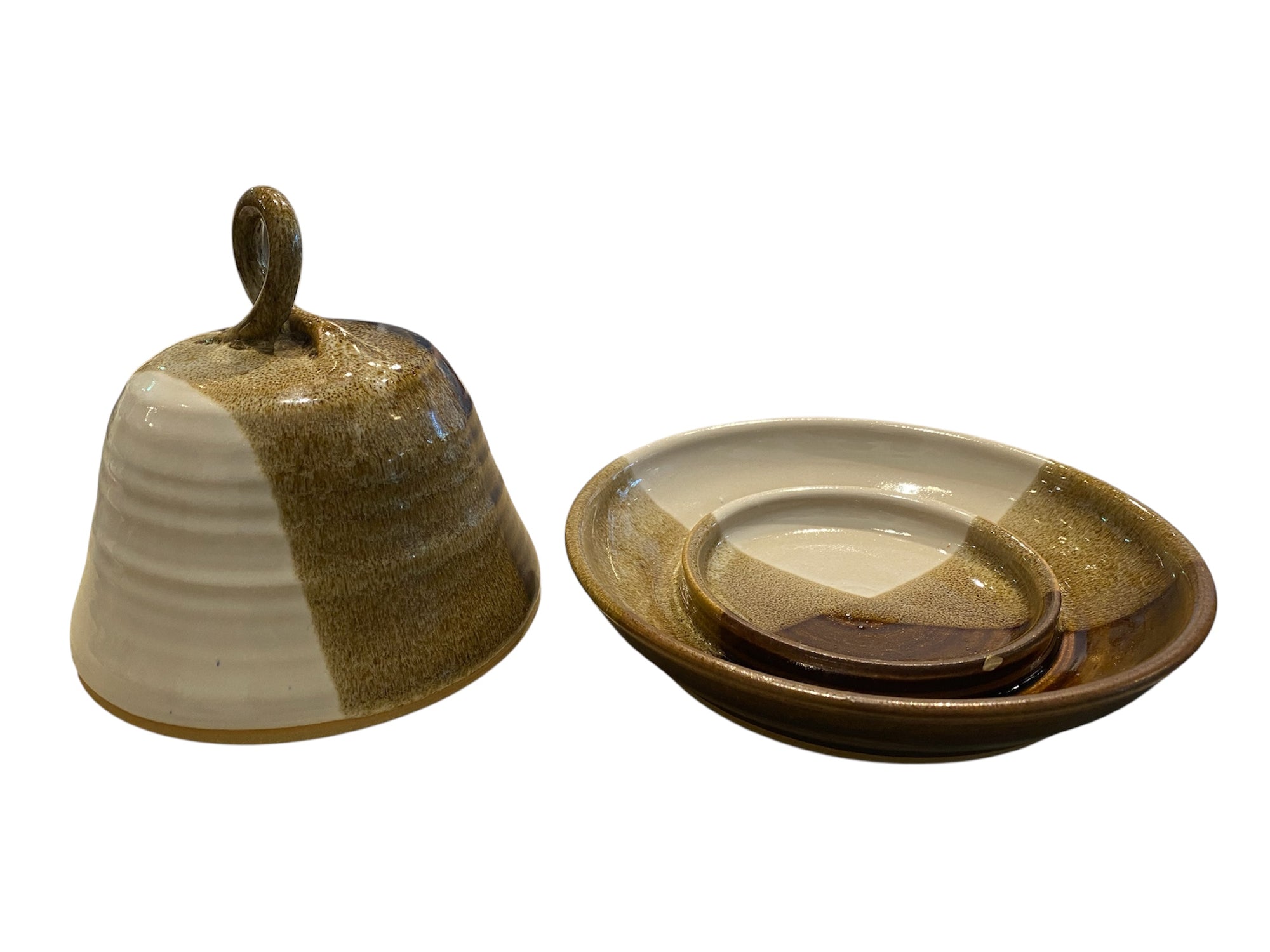 Handmade Vintage Brown Pottery Butter Dish