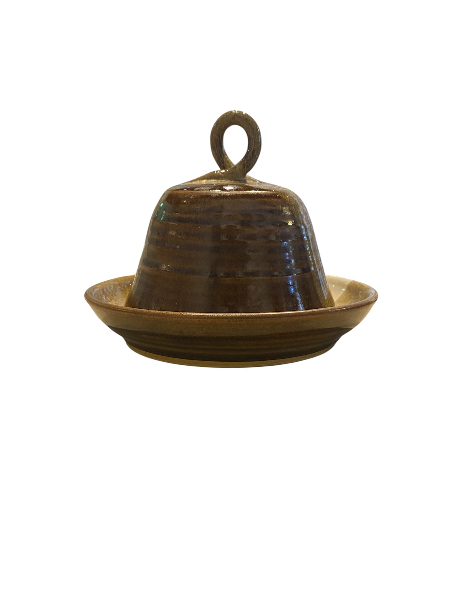 Handmade Vintage Brown Pottery Butter Dish