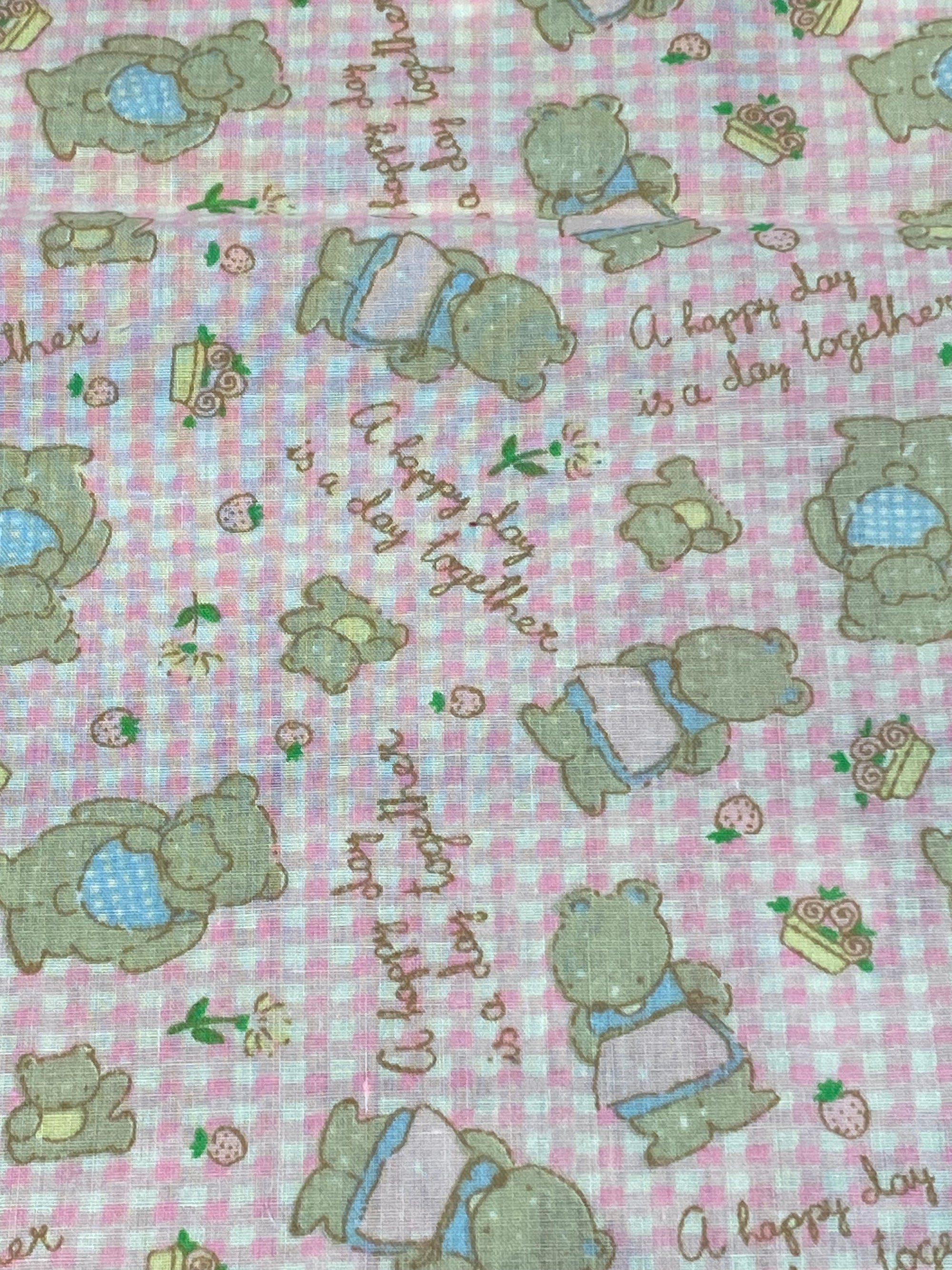 Pink Check Bear Fabric