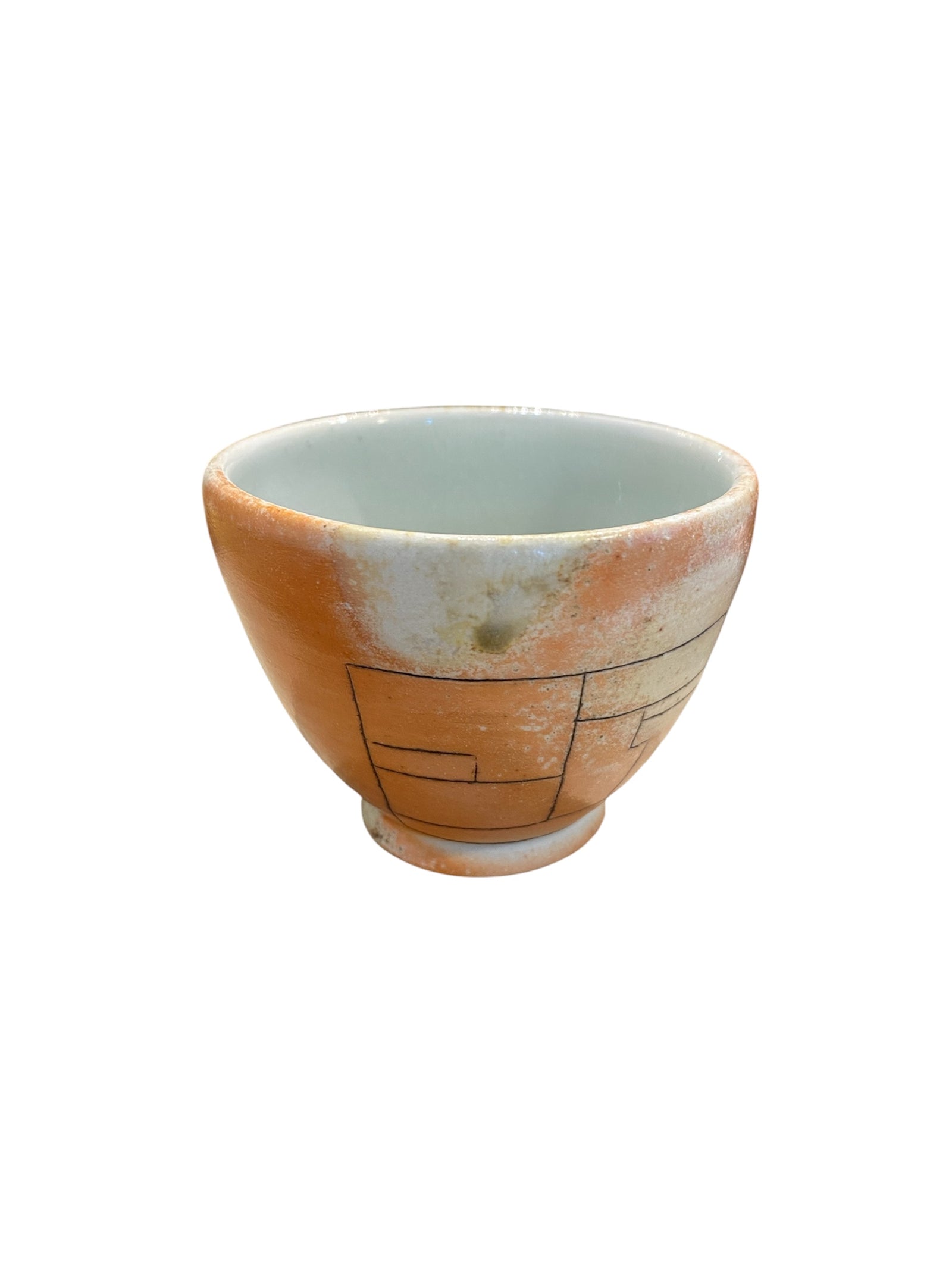 Maple Red Matcha Tea Bowl/Cup with Geometric Pattern