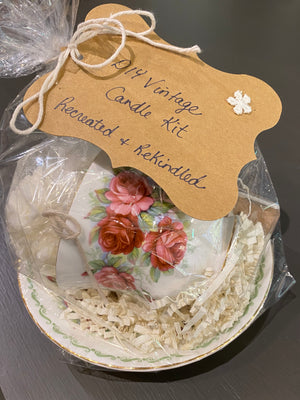 DIY Vintage Candle Kit - Pink Rose Teacup & Saucer