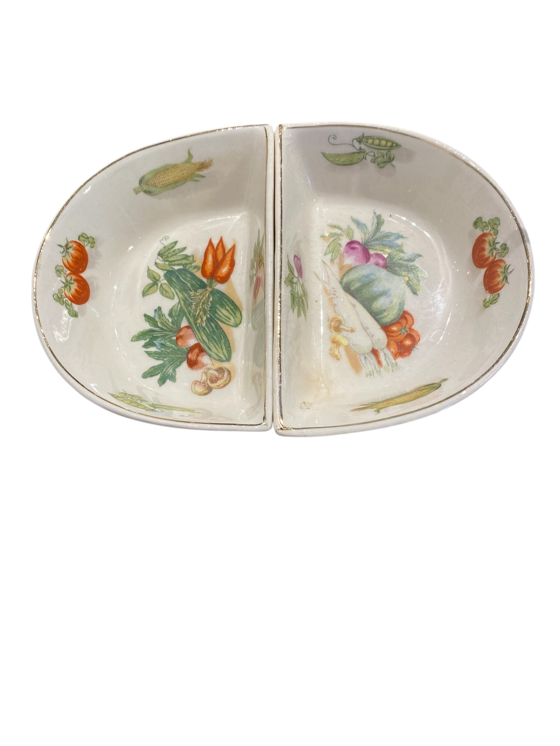 Split Serving Dishes with Handpainted Vegetables