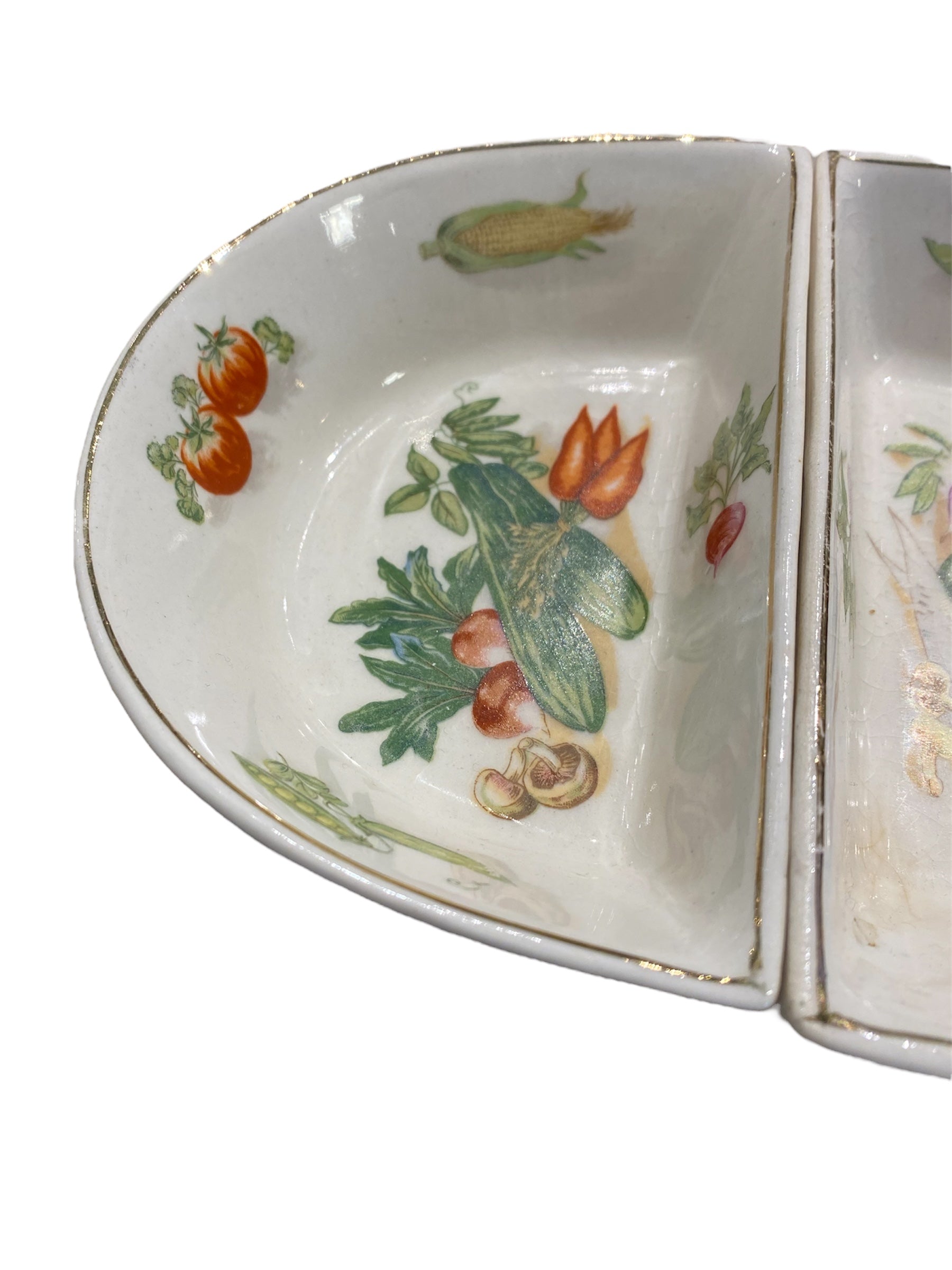 Split Serving Dishes with Handpainted Vegetables