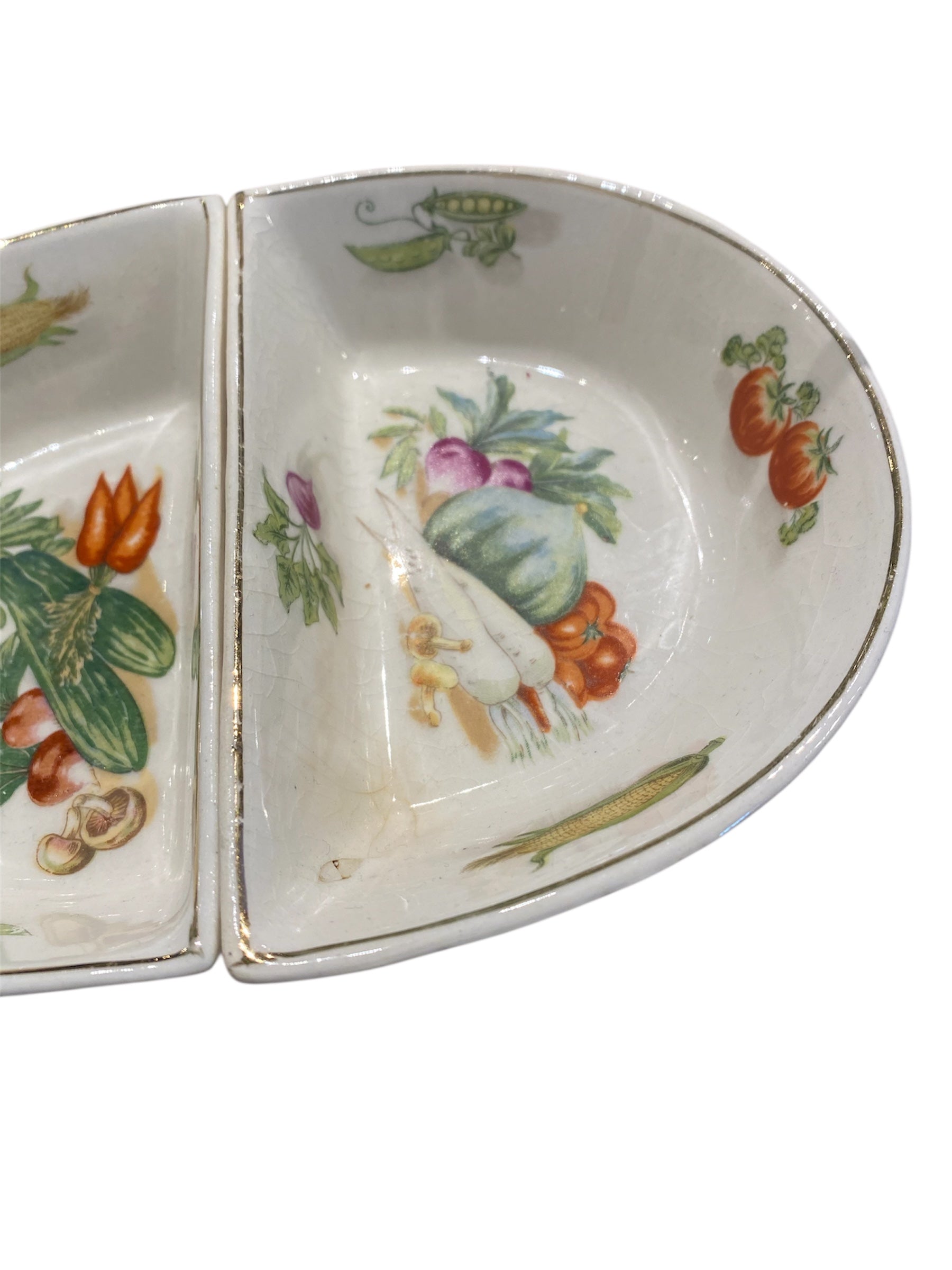 Split Serving Dishes with Handpainted Vegetables