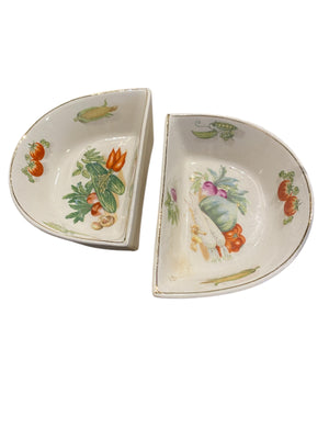 Split Serving Dishes with Handpainted Vegetables