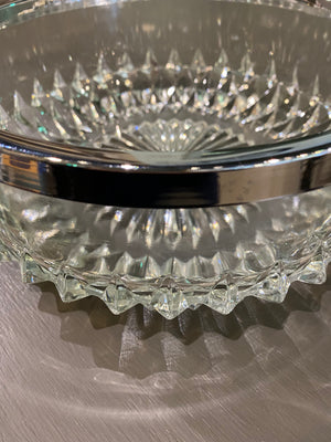 Diamond Cut Glass Serving Bowl with Silver-Plate rim