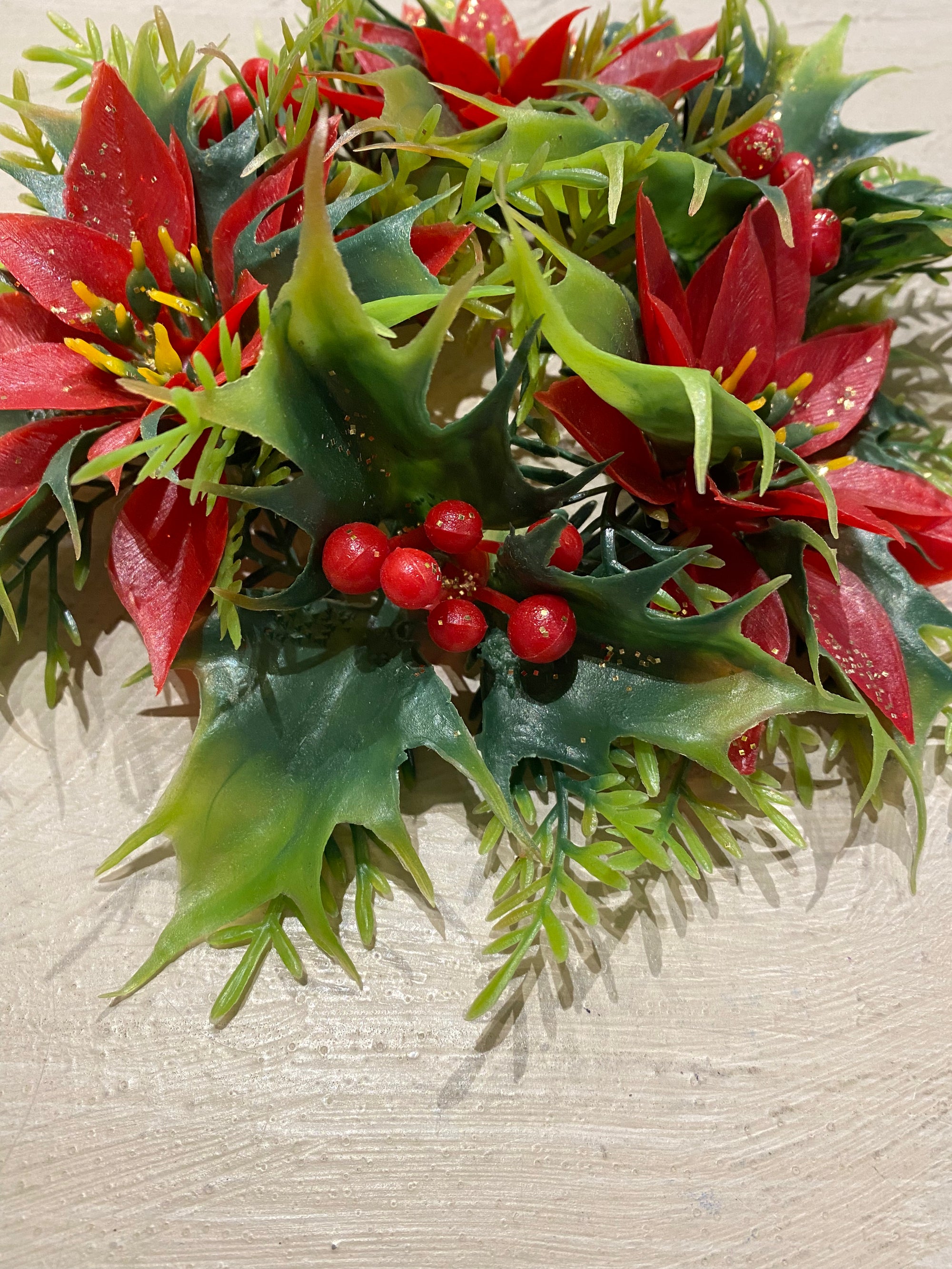 Vintage Poinsettia Candle Ring/Small Wreath