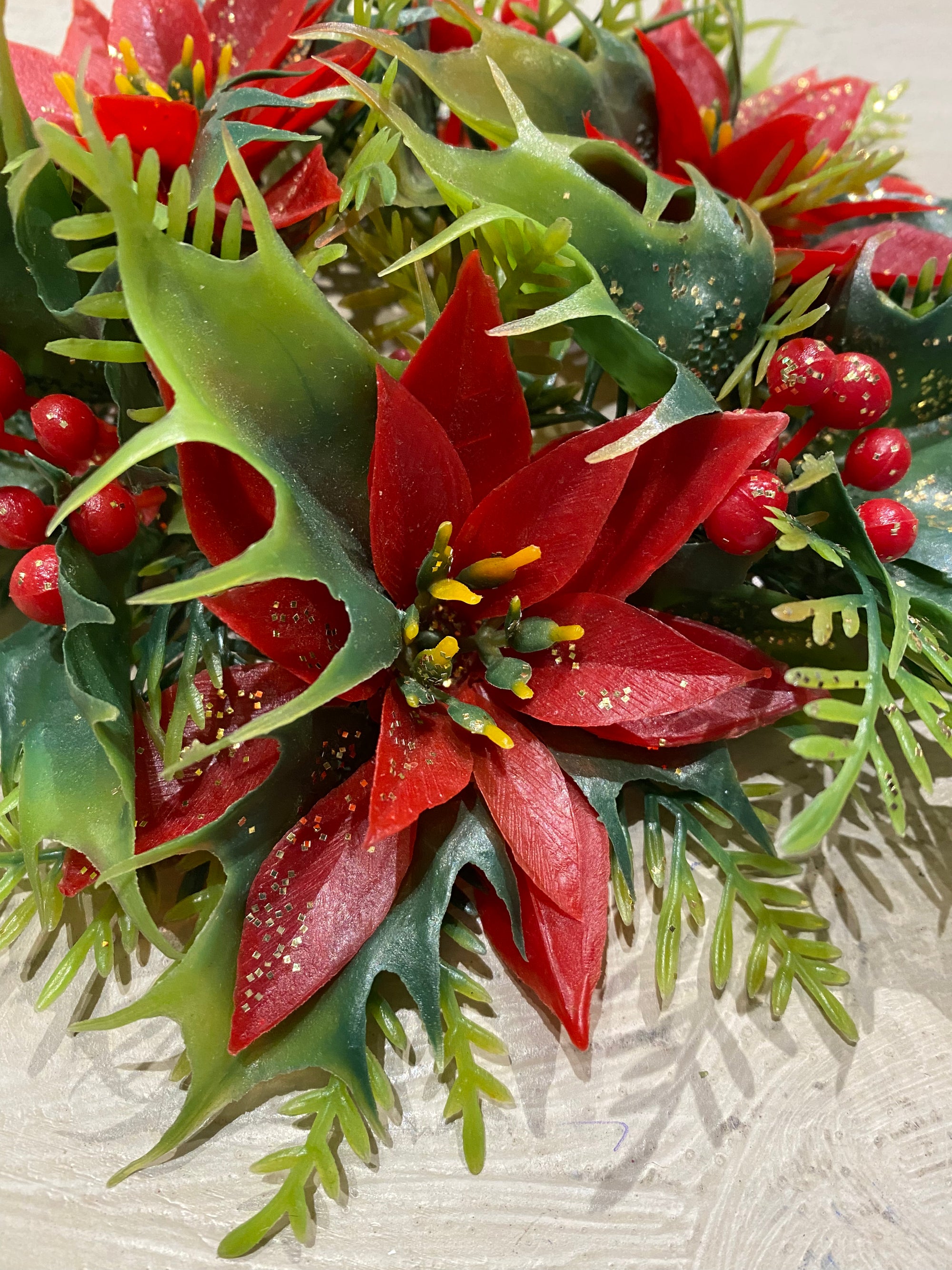 Vintage Poinsettia Candle Ring/Small Wreath