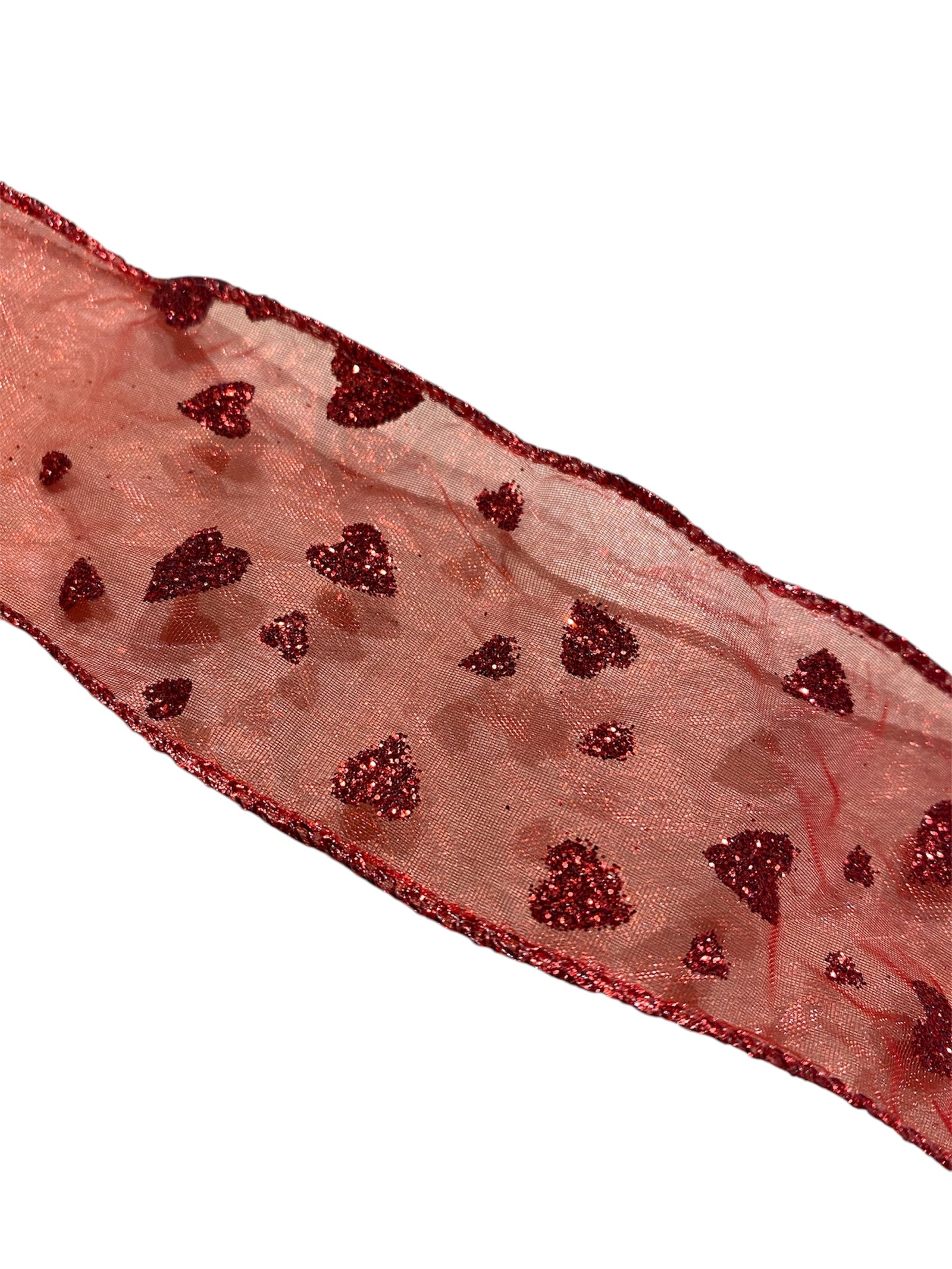 Sparkly Wired Red Heart Ribbon