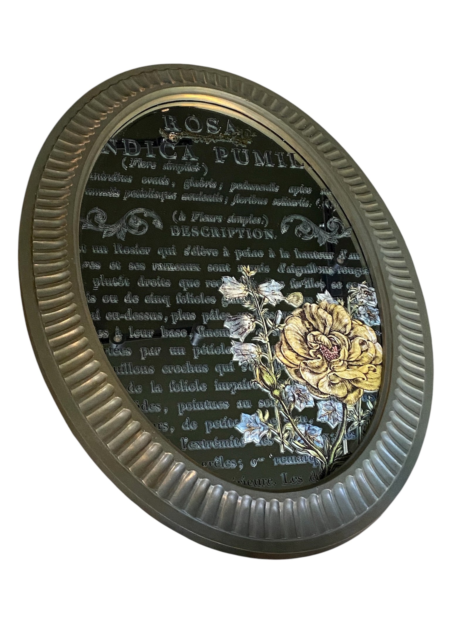 Ruffled Oval Mirror with Gold Accents and Flowers