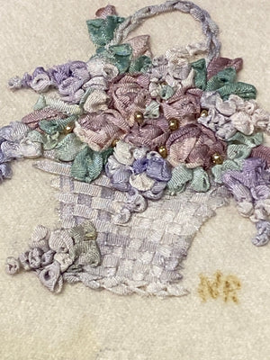 Small Ribbon Embriodery of a Basket of Flowers