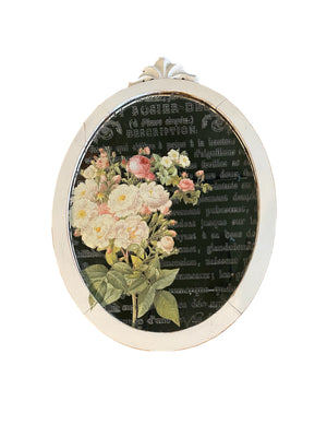 White Oval Mirror with Script and Roses