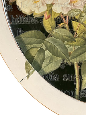 White Oval Mirror with Script and Roses