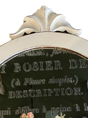 White Oval Mirror with Script and Roses