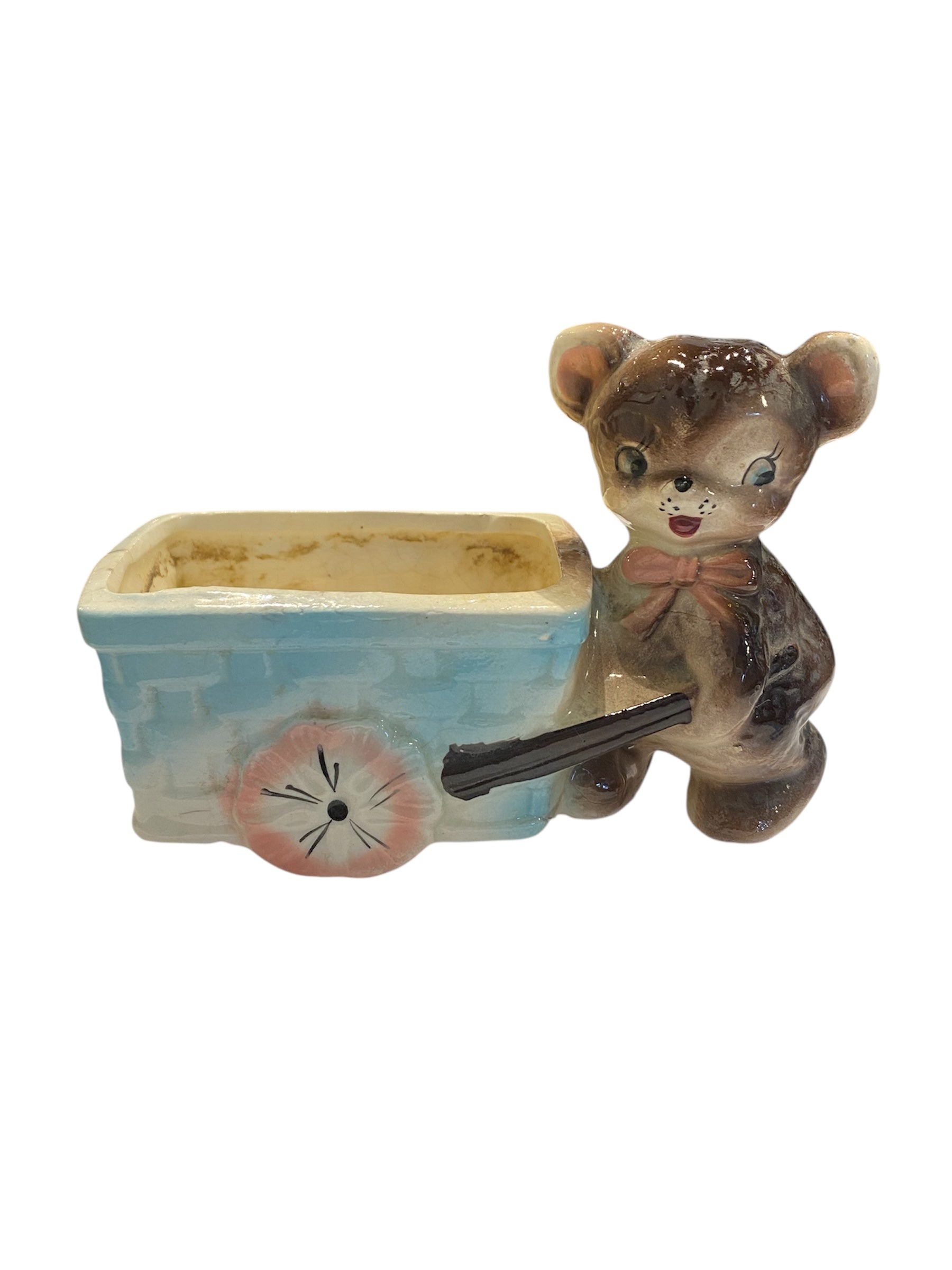 Small 1950's Bear and Cart Planter