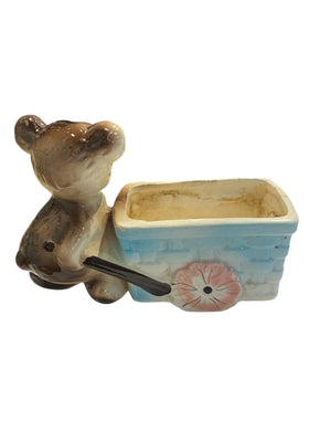 Small 1950's Bear and Cart Planter