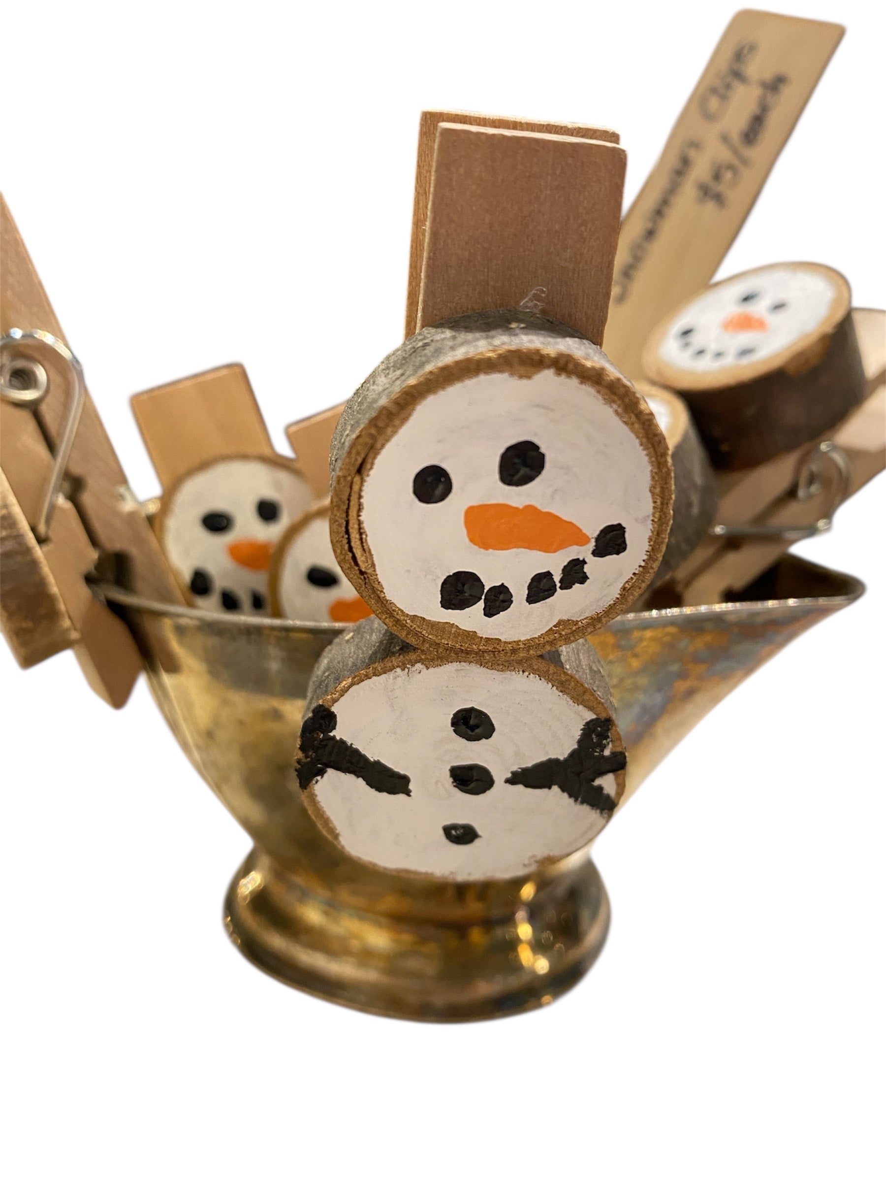 Wood Slice Snowman Clips
