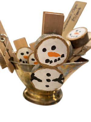 Wood Slice Snowman Clips