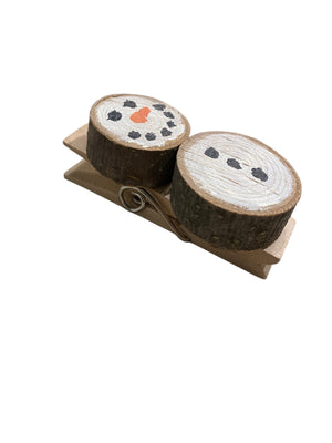 Wood Slice Snowman Clips