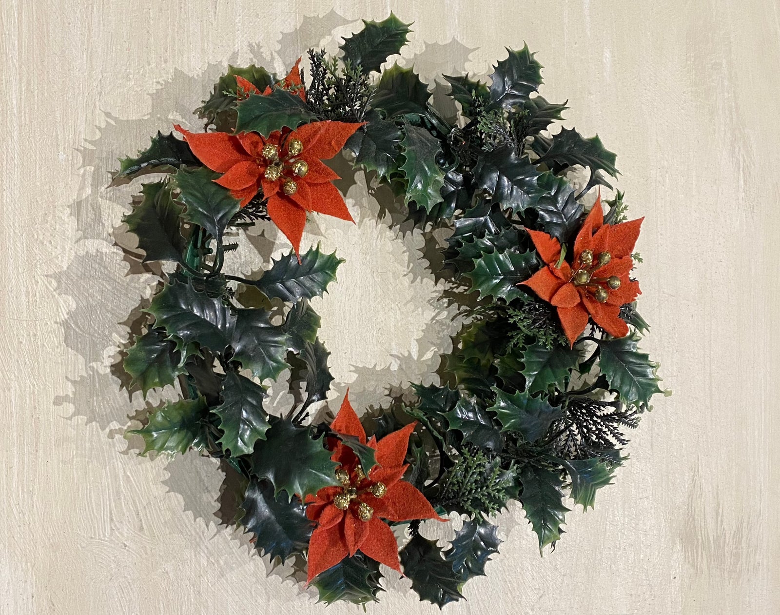 Vintage Poinsettia and Holly Wreath