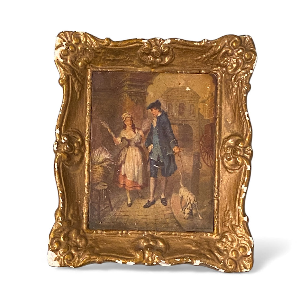 Baroque Style Print in a Vintage Chalkware Frame