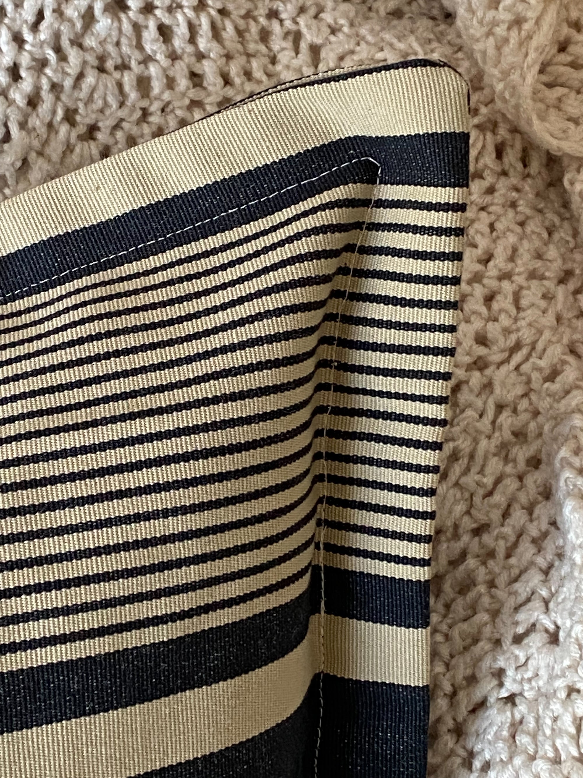 Navy Blue and Beige Ticking Pillow Cover