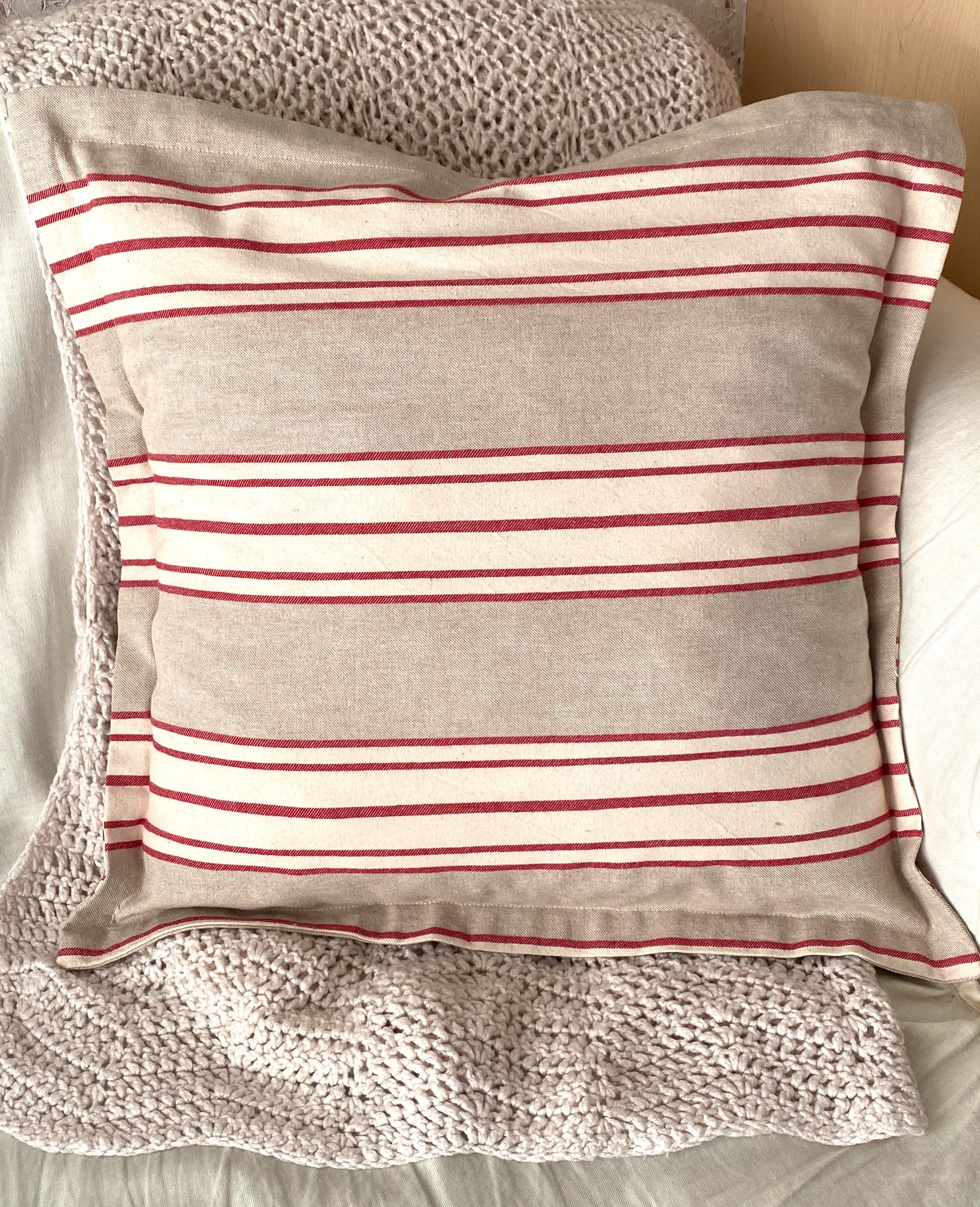 Red Ticking Pillow Cover