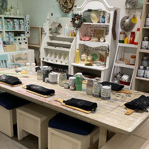 Workshop Table and 9 Stools