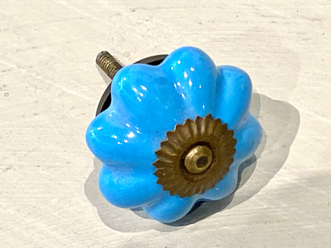 Blue Flower Knob with Bonze Centre