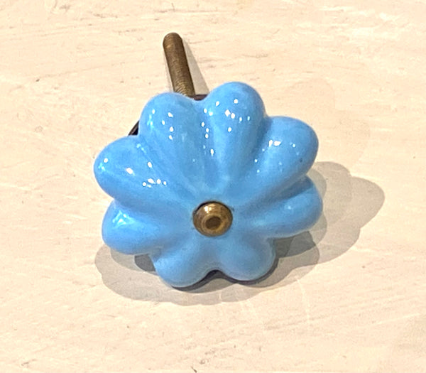 Blue Ceramic Flower Knob