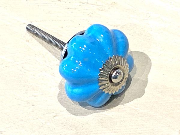 Blue Flower Knob with Silver Centre