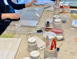 Workshop Table and 9 Stools