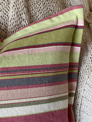 Muted Pink and Green Striped Pillow Cover