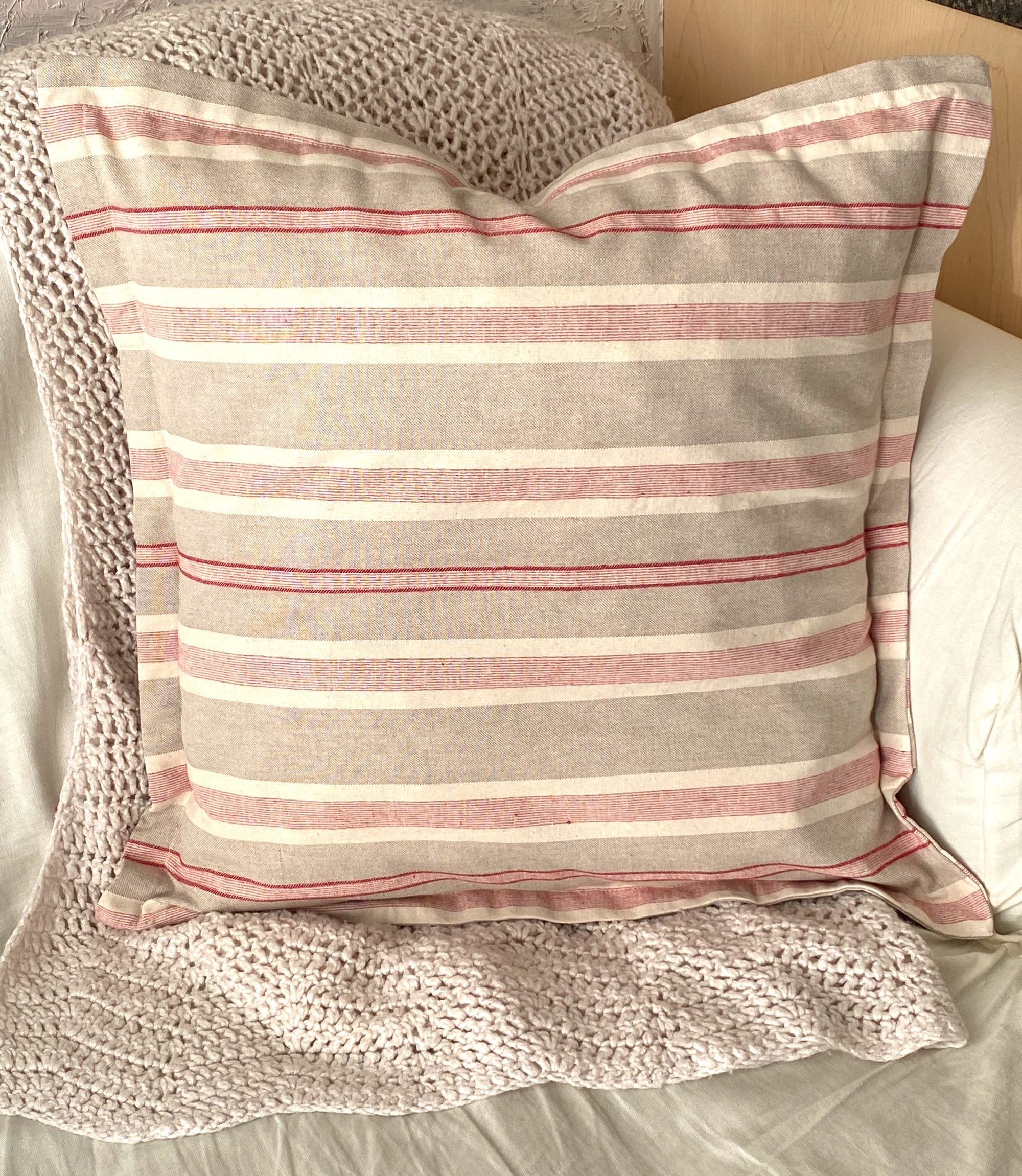 Red and Beige Striped Pillow Cover