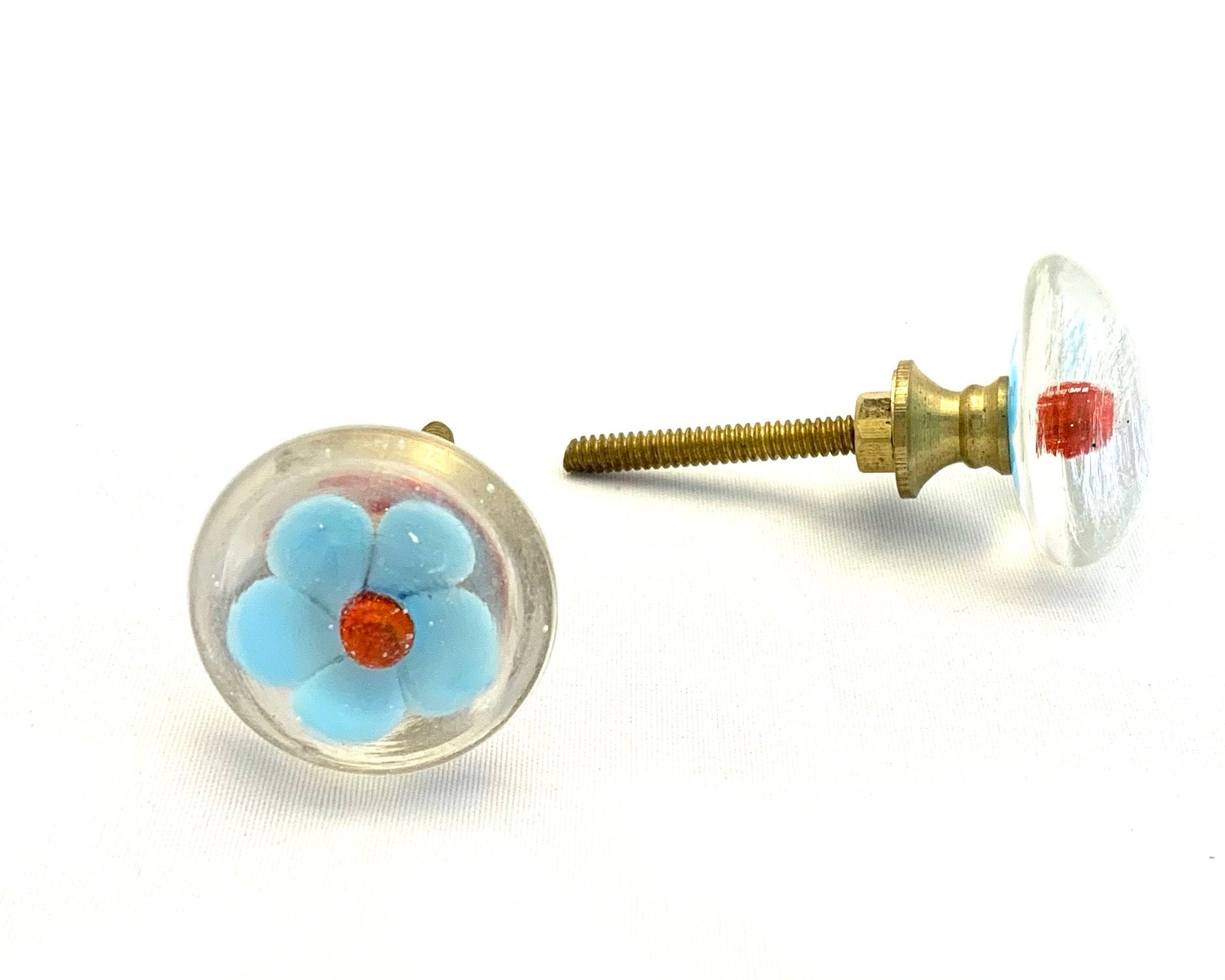 Flower Glass Knob Blue