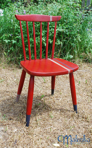 Red Racing Stripe chair in Emperor's Silk by Malenka Originals.