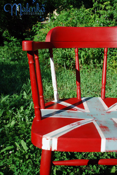 Union Jack chair in Emperor's Silk, Duck Egg Blue and Old White by Malenka Originals.
